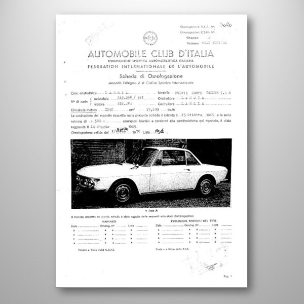 FIA Homologationsblatt 3020 - Fulvia Coupé Rallye 1.3 S
